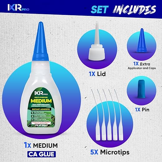 CA Glue Medium Viscosity Kit, 1.75 oz. Cyanoacrylate Glue, Super Glue for Everyday Repairs, Woodworking, Plastic, Ceramic, and DIY Crafts, Quick-Drying Multi-Purpose Adhesive with Easy Application
