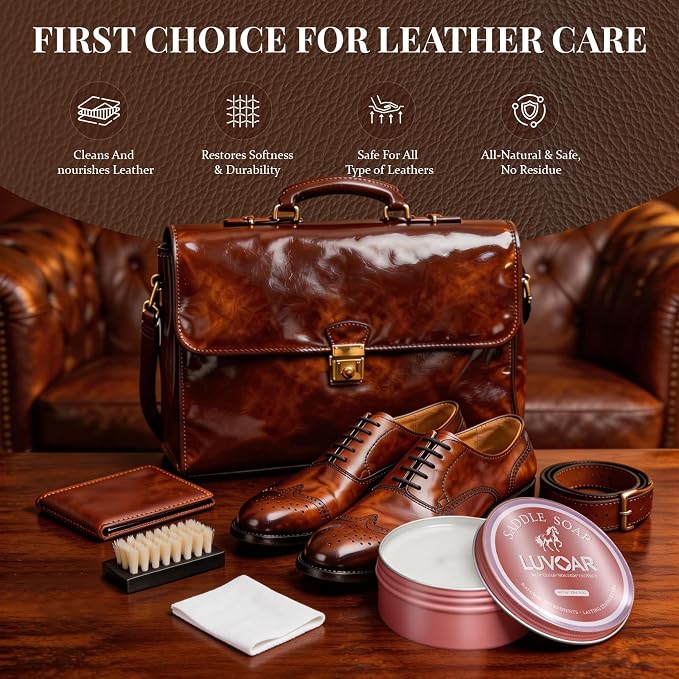Saddle Soap for Leather 8oz - Premium Leather Cleaner & Conditioner to Clean, Soften, Protect Leather, Ideal for Saddles, Shoes, Couch, Car Seats, Purses & All Leather Products