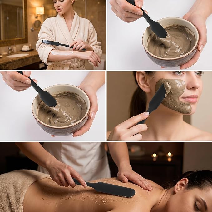 Patelai Non Stick Wax Spatulas Silicone Waxing Sticks Waxing Applicator Hair Removal Large Reusable Scraper Large Area Hard Wax Sticks for Home Salon Body Use Mixing Resin(Black)