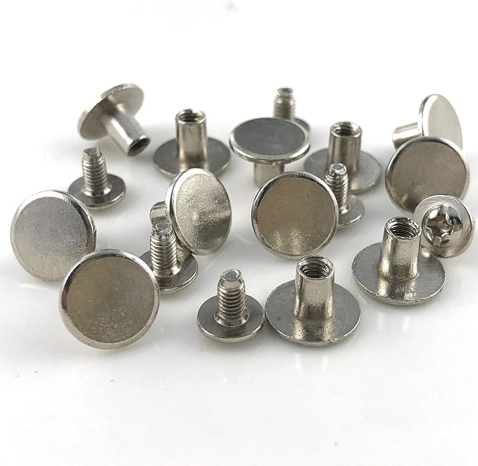 YORANYO 100 Sets Silver Color Round Flat Head Chicago Screws for Leather Chicago Rivets Kit Button Studs Leather Rivets Chicago Screw for Leather Crafting Clothing Shoes Belts Bags 25/64 Inch