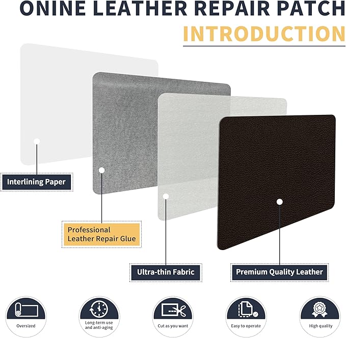 ONine Leather Repair Tape,Self Adhesive Leather Repair Patch,Leather Patches for Furniture,Sofa,Car Seats,Office Chair. Vinyl Repair Kit 16x48in(Dark Brown-Fine Grain)