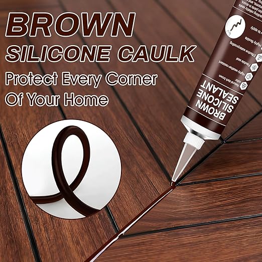 2 PCS Brown Caulk, 100% Waterproof Brown Silicone Caulk for Bathroom Shower Kitchen Tile Floor Sealing, Stronger Adhesion, Shrink & Crack Proof, with a Scraper for Applying Evenly, 100mlx2