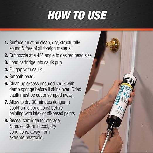 DAP Alex Plus Acrylic Latex Caulk, White, 10.1 Oz (7079818152)