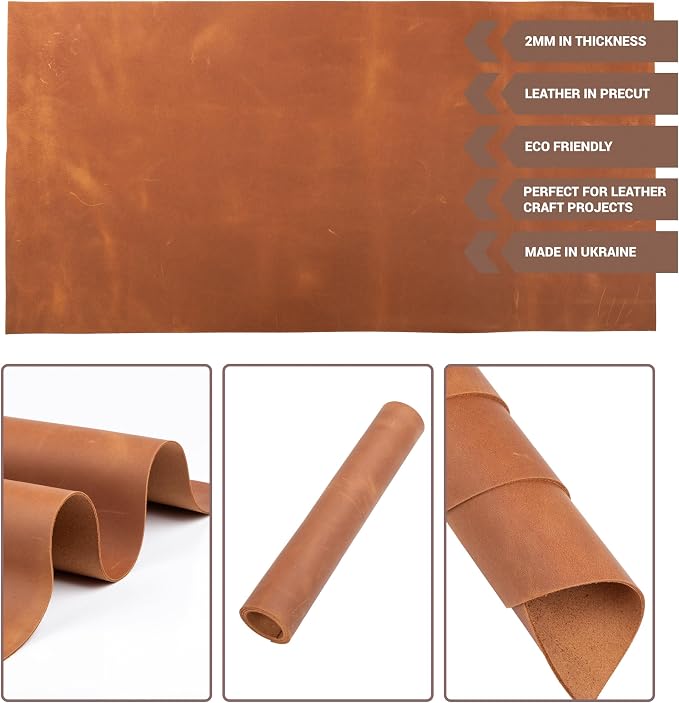 Shkira 12''X24'' Genuine Light Brown Leather Sheets for Crafts - Square - 2.0MM Thick Genuine - Thick Cowhide Pieces Square - Leather Sheet for Arts and Crafts