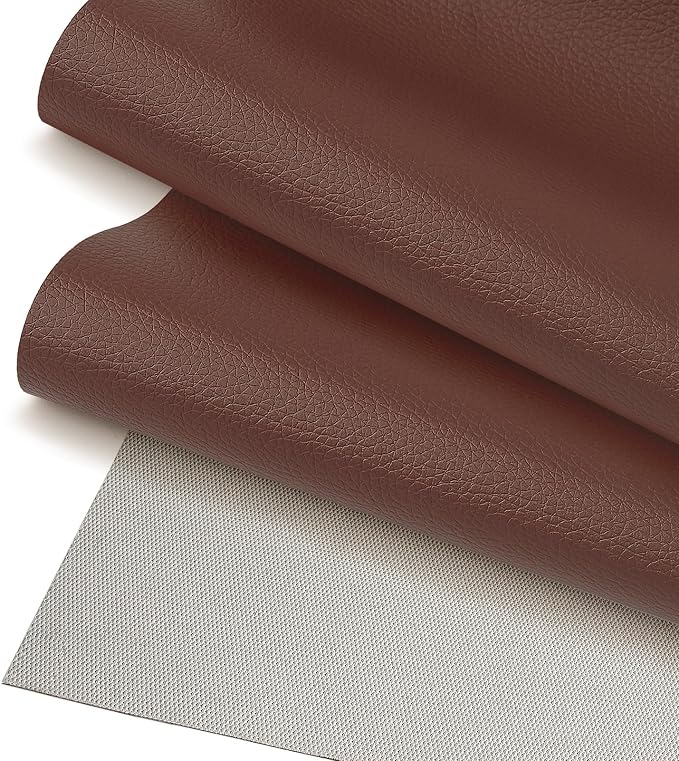 Brown Faux Leather Fabric, 78" x 55" Grained Lychee Vinyl Upholstery Material, Soft Synthetic Leather, for Upholstery Crafts, Furniture Sofa Reupholstery, Boat Seats, Car Interior and DIY Crafts