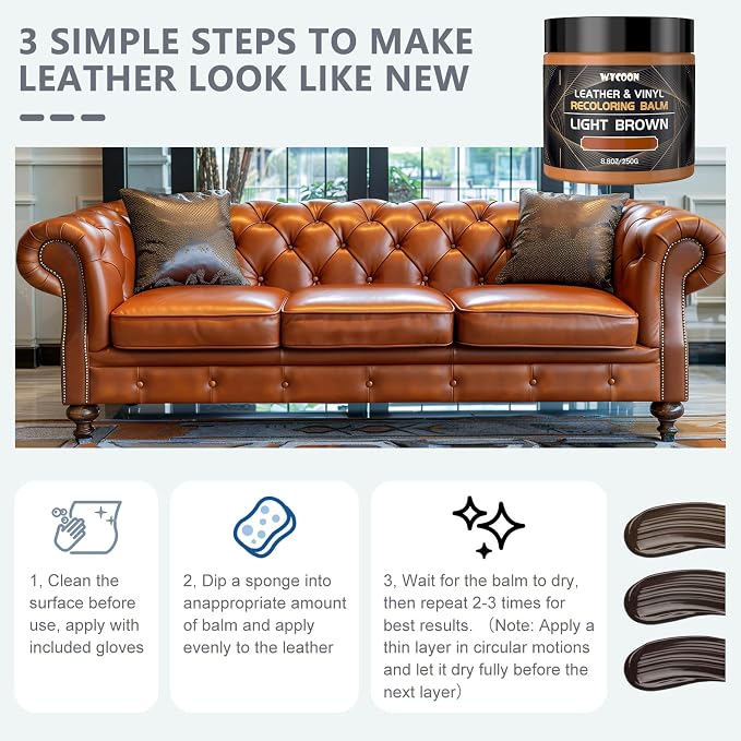 Leather Recoloring Balm & Color Restorer | Dark Brown Leather Dye, Paint & Repair Kit for Furniture, Couches, Car Seats, Shoes | Restore Faded & Scratched Surfaces