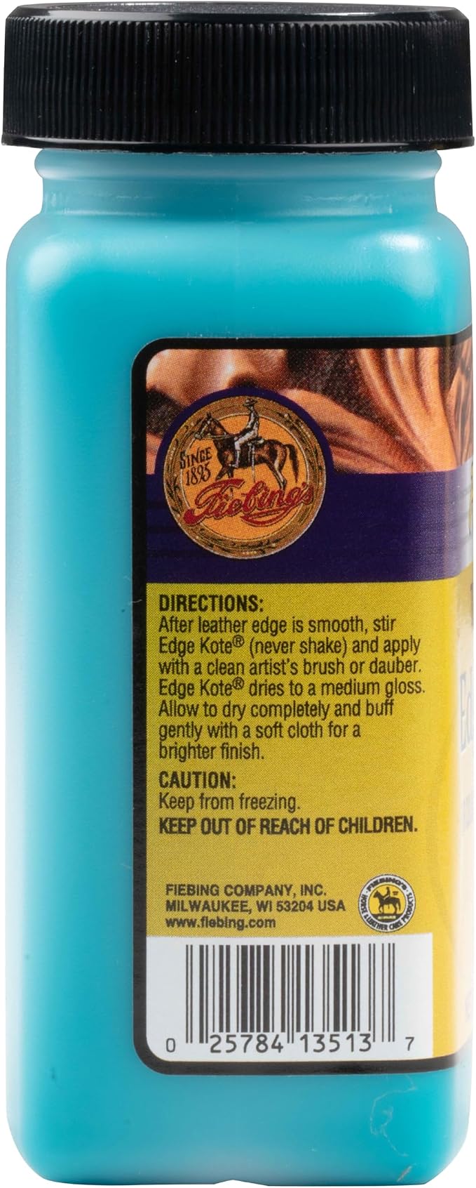 Fiebing's Edge Kote (4oz, Turquoise) - Leather Edge Paint for Shoes, Furniture, Purses, Couches, Belts - Flexible, Water Resistant, Semi Gloss Color Coating Leather Dye to Protect Natural Edges