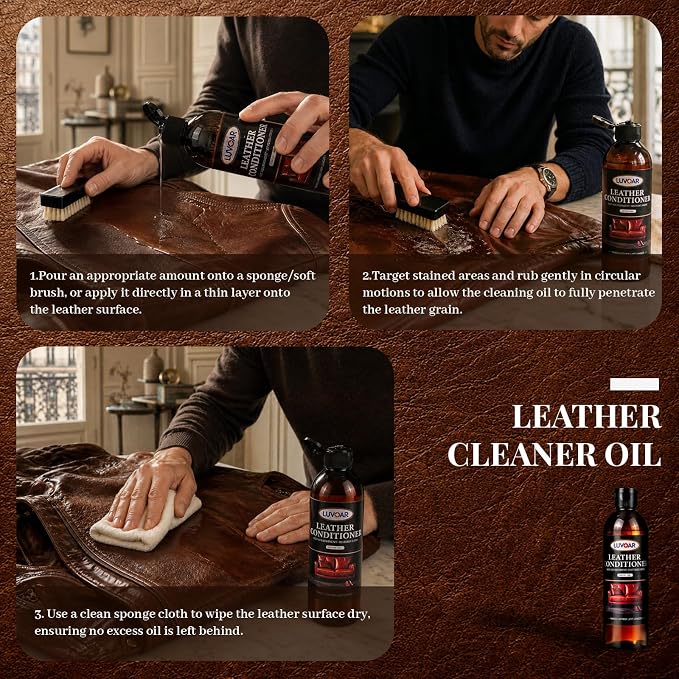 Leather Conditioner Oil - Deeply Nourishes for Leather Furniture, Car Seats, Shoes, Purses & Accessories -8oz