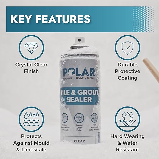 Polar Tile & Grout Sealer Clear Aerosol Spray - 1 x 13.5 Fl Oz | Instantly Waterproofs and Protects Floor Tile Grout | Ideal for Bathroom, Shower & Kitchen | Interior & Exterior Tile Sealer