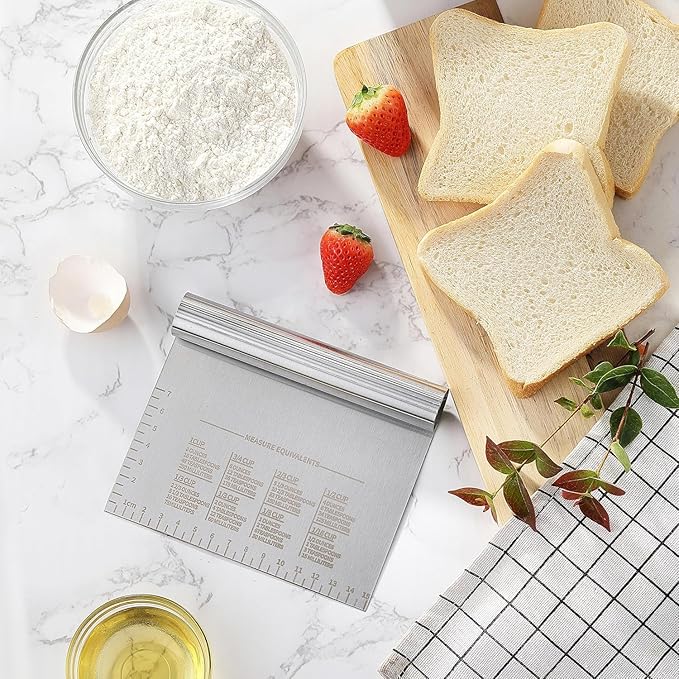 BOORIKA Dough Scraper & Bench Scraper Kitchen – Stainless Steel Sourdough Tools – Dough Cutter for Sourdough Bread, Pizza, and Flat Top Griddles – Chef Approved (Silver)