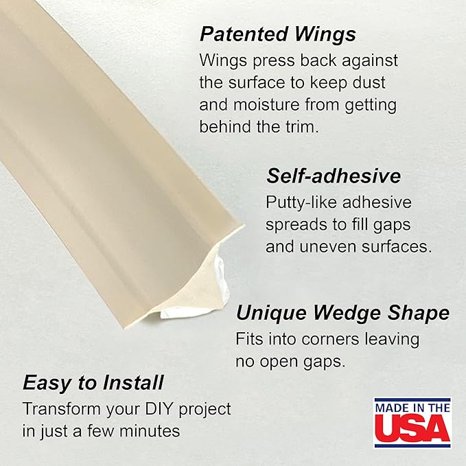 InstaTrim Peel & Stick Flexible Caulk Tape & Trim, Easy to use, self-Adhesive, Caulk sealant for Floors, Doors, Windows, counters, tubs and More - Made in USA, 3/4 inch x 10 feet, Ivory