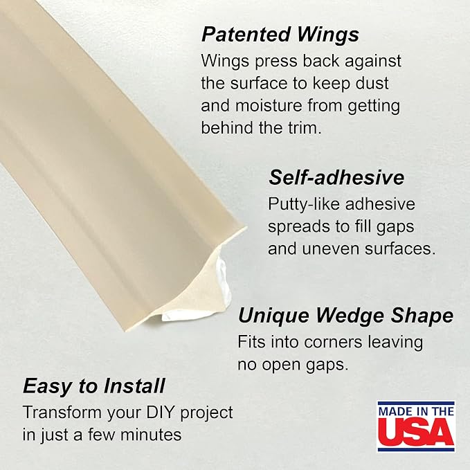 InstaTrim Peel & Stick Flexible Caulk Tape & Trim, Easy to use, self-Adhesive, Caulk sealant for Floors, Doors, Windows, counters, tubs and More - Made in USA, 1/2 inch x 10 feet, 2-Pack, Ivory