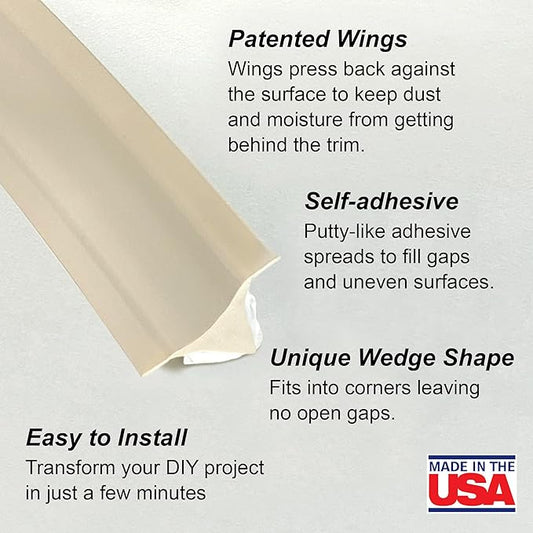 InstaTrim Peel & Stick Flexible Caulk Tape & Trim, Easy to use, self-Adhesive, Caulk sealant for Floors, Doors, Windows, counters, tubs and More - Made in USA, 1/2 inch x 10 feet, Ivory