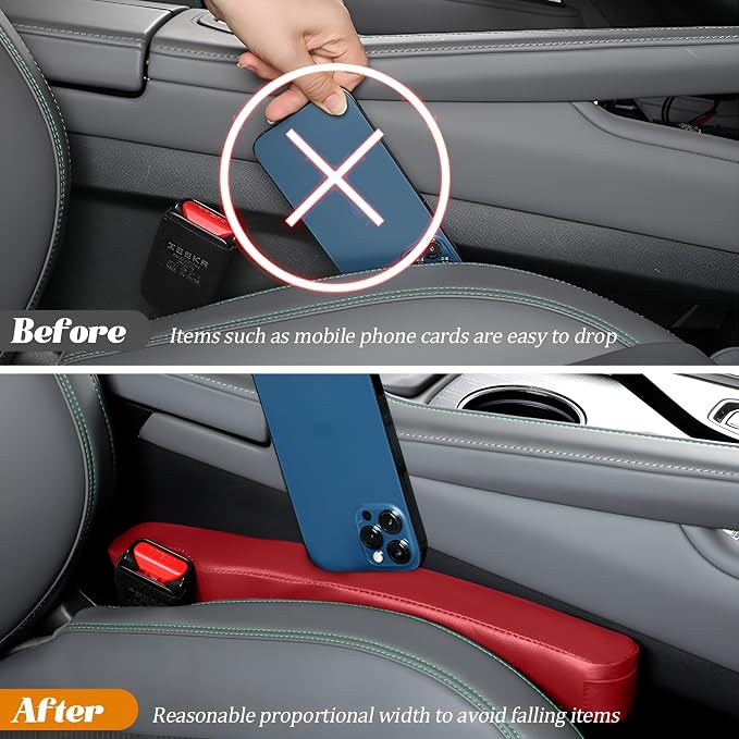 Car Seat Gap Filler, 2PCS Soft Foam Leather Vehicle Seat Crevice Blocker Stop Things from Dropping, Automotive No Drop Plug Guard Gap Stopper, Universal for Truck SUV RV (Red)