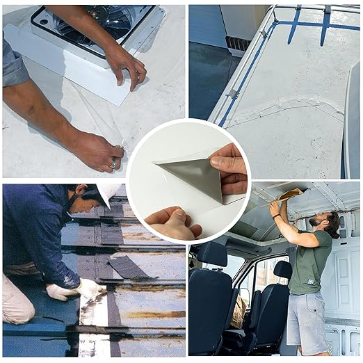 RV Sealant Tape with Roller, White, 4 Inch x 50 Feet, Roof Patch Repair Tape, Roofing Tape for RV, Waterproof Leak Tape for RV Puncture, Boat Sealing, Canopy, Camper, Greenhouse and Tarpaulin