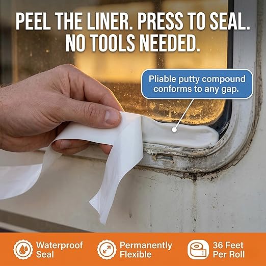 Butyl Tape, RV and Marine Window Seal Kit, Gray Double-Sided Putty Tape, 1/8" x 3/4" x 36 Ft, Waterproof Rubber Caulking for Boat, RV Windows, and Outdoor Sealing