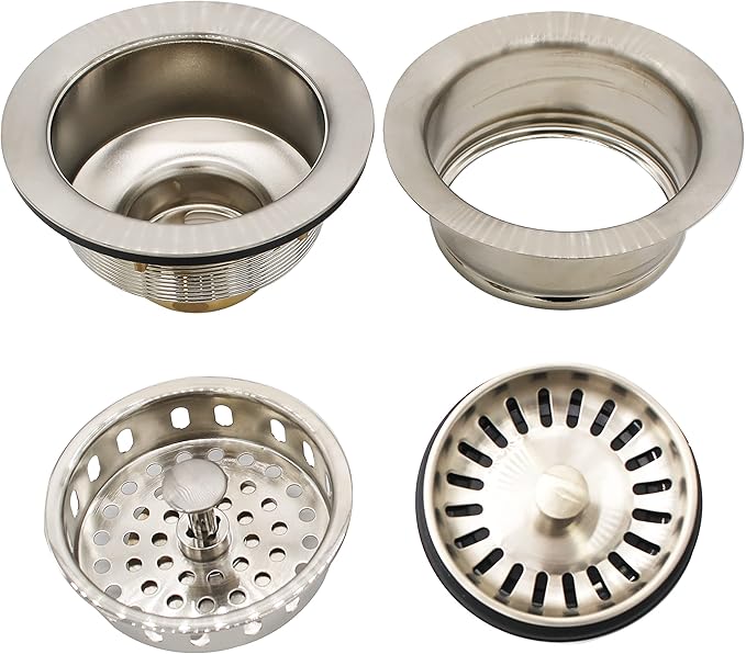 Westbrass CO2165S-07 COMBO PACK 3-1/2" Post Style Large Kitchen Sink Basket Strainer and Waste DisposalDrain Flange with Basket Strainer, Satin Nickel