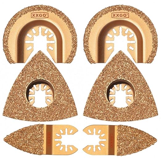 XXGO 6 Pcs Multi Tool Blades Carbide for Grit Grout Removal Compatible with Bosch Chicago Craftsman Dewalt Dremel Fein Genesis Harbor Freight Makita Milwaukee Porter Cable Ridgid Ryobi Rockwell XG8510