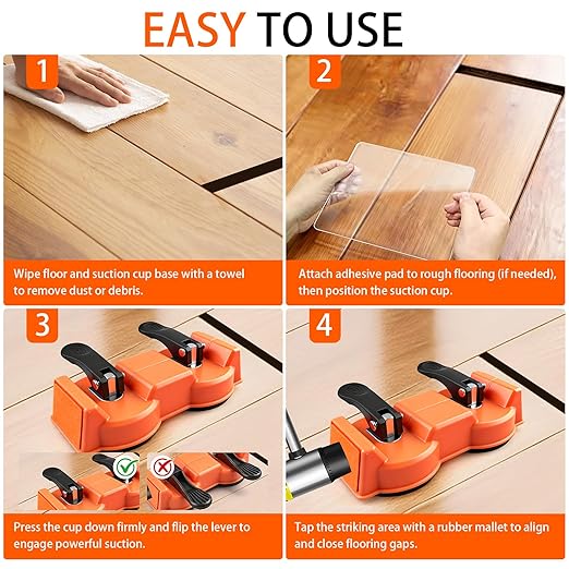 Dual Suction Cup Floor Gap Fix Tool - 15° Angled Double-Sided Strike Laminate Flooring Repair Kit with 10 Pads, Heavy Duty Plank Puller for Hardwood Vinyl Floor Installation Tool