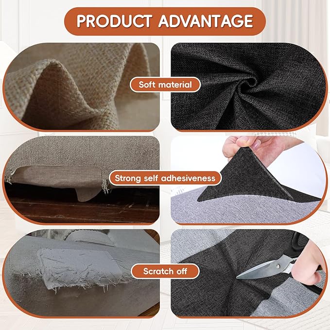 Linen Fabric Repair Tape 2 Pcs 8x12 Inch, Self Adhesive Couch Patch Repair Fabric Tape for Furniture, Linen Patch Kit for Couch, Carpet, Upholstery, Chair, Sofa, Cushion, Bag (Black)