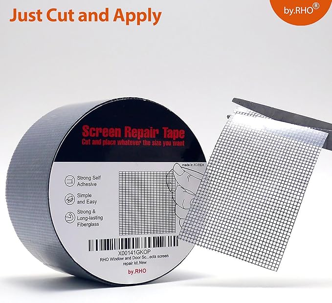 by.RHO Screen Repair Tape – Strong Self-Adhesive Window & Screen Door Repair Kit, Fiberglass Screen Patch 2"×33ft, Easy Cut and Apply, Indoor-Safe Adhesive, All-Weather (Gray)