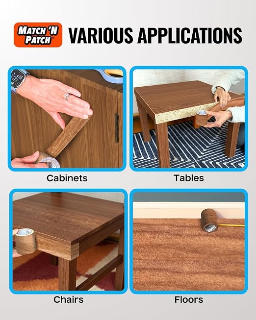MATCH 'N PATCH Wood Grain Repair Tape - Colonial Maple, 2.25 in x 15 ft (1-Pack) – Wood Grain Colored Duct Tape for Mirror Frame, Trim, Borders, Floor and Other Furniture, Scratch Repair Kit