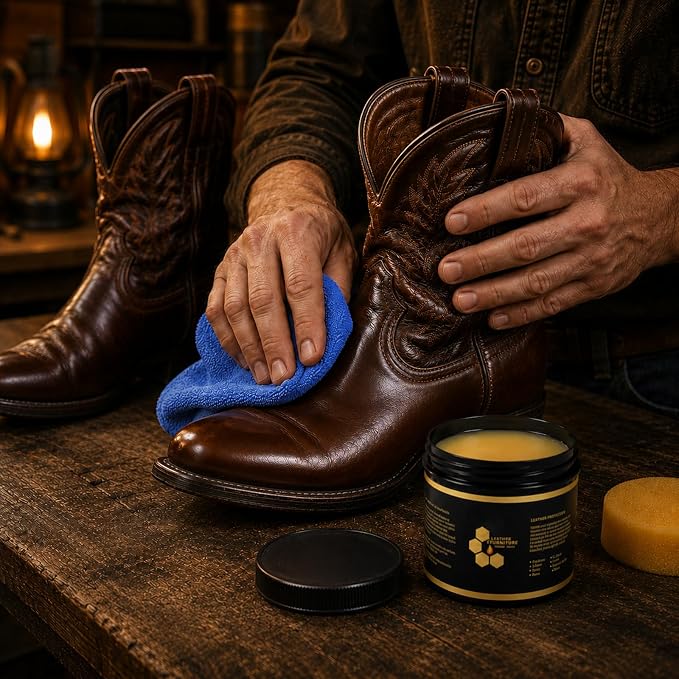 Leather Conditioner Furniture Repair Salve: with Sponge and Towel | Cleaner Restorer Protector Polisher for Couch Purses Shoe Jacket Work Boots Car Seat & Leather - Restores Shine, Softness