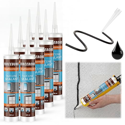8 Pack Black Silicone Caulk, Neutral Black Caulking Waterproof, 10.1OZ Silicone Sealant for Filling Gaps and Cracks, Shower, Bathroom, Windows & Doors, Bathtub, RV, Pest Entry Blocking
