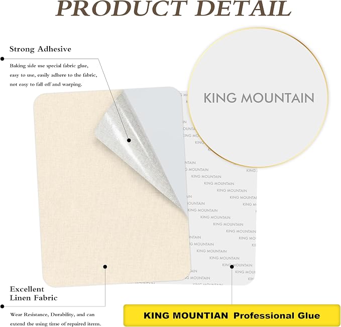 KING MOUNTAIN Fine Linen Fabric Patches, Self-Adhesive, 8x11 inch, 2 PCS, Multi Color, for Linen Sofa Repair (Off White, 8" x 11" - 2PCS)