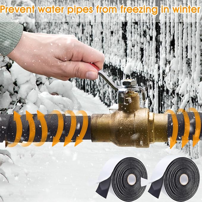 2 Inch*13Ft Pipe Insulation Tape 2 Pack, Weather Resistant Water Wrap Tape | Outdoor Water Pipe Insulation Wrap, Foam Pipe Wrap Insulation for Water Pipes (Black)