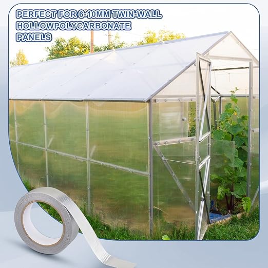 Fuyoooo 1 Roll 1.18 inch x 65.6 Aluminum Polycarbonate Tape, Heavy Duty Waterproof Sealing Insulation Greenhouse Tape, Self Adhesive UV Heat Resistant for Greenhouse Roofing Outdoor Repairs