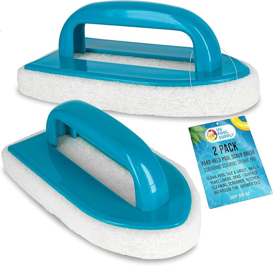 U.S. Pool Supply Hand-Held Pool Scrub Brush, 2 Pack - Surface Scrubbing Scouring Sponge Pad - Clean Pool Tile & Grout, Walls, Vinyl Liners, Spas - Cleaning Scrubber Stains, Kitchen Bathroom Tub Shower