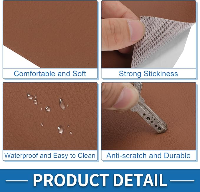 Self Adhesive Leather Repair Patch Strong Stickiness 39"x11.8" Leather Repair Tape PVC Faux Leather Coffee 1 Pcs