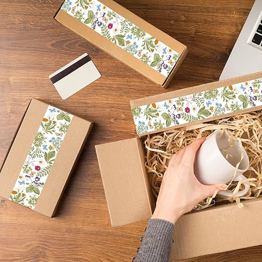 JarThenaAMCS 109 Yard Wildflower Packing Tape Spring Vintage Floral Decorative Sticky Gift Wrapping Tape Shipping Tapes for DIY Crafts Small Business Sealing Boxes Mail Boxes
