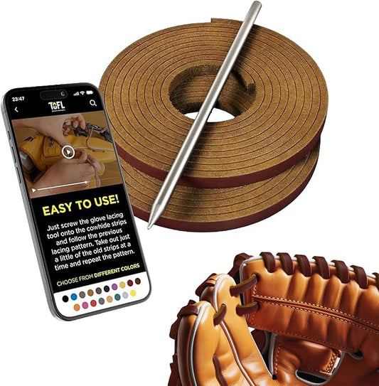 TOFL Softball and Baseball Glove Lace Kit | Mitt Lace Glove Repair Lacing Kit | 2 Leather Laces with Lacing Needle for Catchers Glove