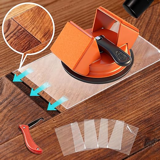Floor Gap Fixer Tool Kit – 45° Laminate Floor Gap Repair Tool with Strong Suction Cup & Adhesive Pads, Heavy Duty Plank Puller for Vinyl, LVP & Wood Floors