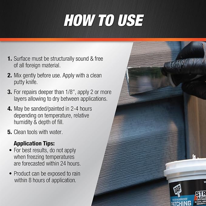 DAP Weatherproof Patching Compound, White, 16 Oz (7079818740)