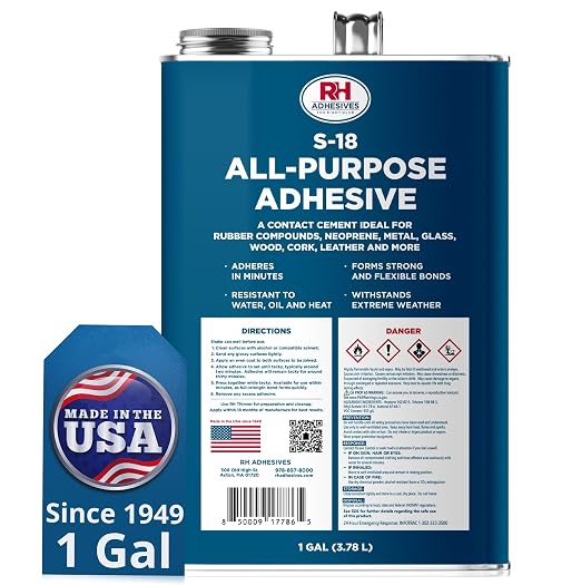 S-18 All-Purpose Adhesive, 1 Gallon - Multi-Purpose, Rubber, Metal, Leather, Felt, Wood, Neoprene, Glass, Flexible, Waterproof, Long Lasting - RH Adhesives