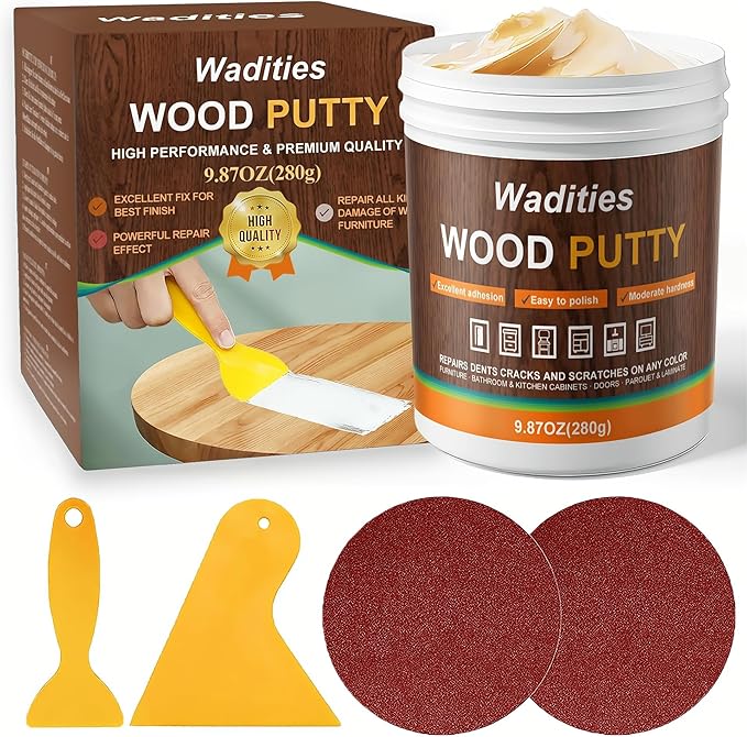 Wadities Natual Wood Filler, Natual Wood Putty, Paintable Stainable Wood Repair Putty, 9.87 Ounce Wood Furniture Repair kit, Quickly Repair Wood Cracks and Holes on Wooden Floor Furniture (Natual)