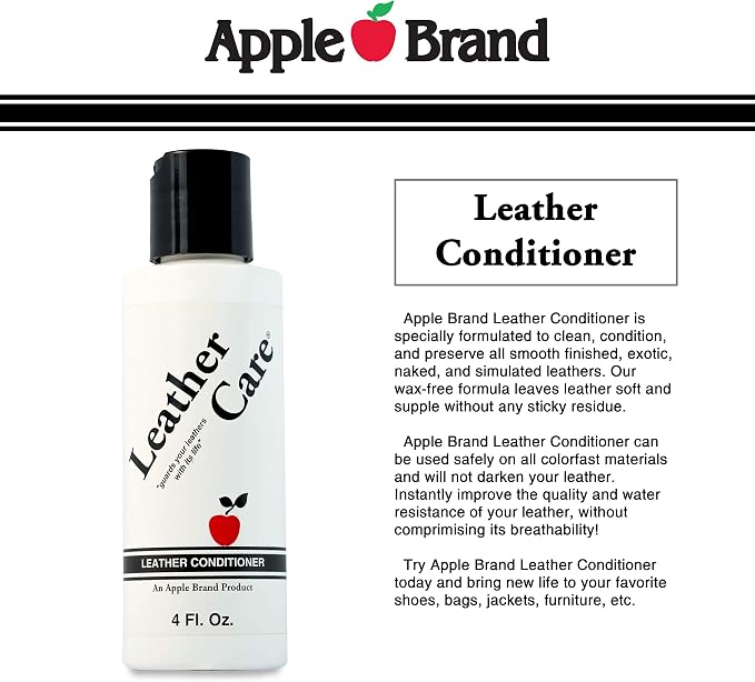Apple Brand Leather Care Conditioner | Wax Free Cleaner & Conditioner | for Use On Leather Purses, Handbags, Shoes, Boots & Accessories - Safe On
