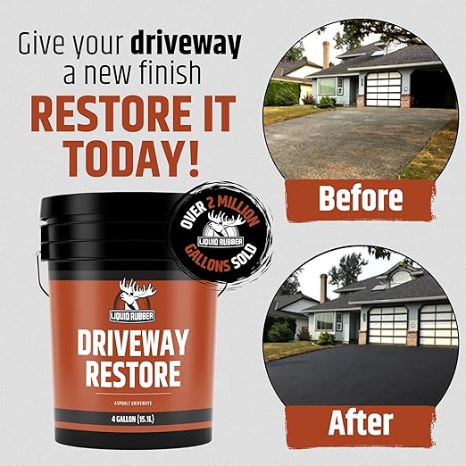 Liquid Rubber Driveway Restore Sealant - Highly Flexible Asphalt Coating Fills Cracks and Revitalize, Kit- Includes 4 Gallon Sealer, 1 Gallon Asphalt Patch, 4 x Crack Filler 10.2 oz, Patio Cleaner 1G
