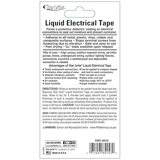 STAR BRITE Liquid Electrical Tape - Superior Adhesion and Flexible Protection for Frayed Cables, Terminals, and Electric Splices