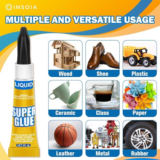Super Glue Liquid Clear, 12 X 3g All Purpose Strong Adhesive Ca Glue Cyanoacrylate Quick Dry Instant Glue for Plastic, Metal, Ceramic, Shoe, Wood, Leather, Model, Rhinestone, Jewelry and DIY Crafts