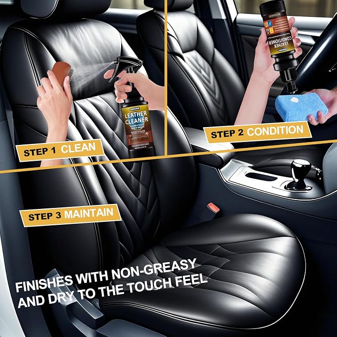 SHIELDOM Leather Cleaner and Conditioner Kit, Leather Care Cleaning Detailing Safely Cleans & Conditions Leather Car Interiors, Shoes, Bags & More - UV Protection Prevent Cracking & Fading - 5 Items