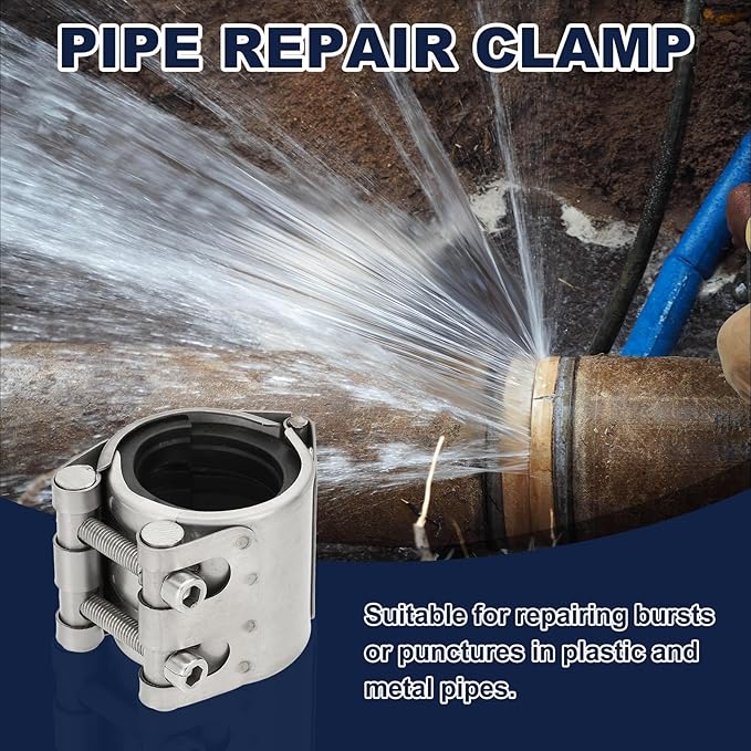 HARFINGTON Pipe Repair Clamp 1-2/3" OD 41mm-44mm 304 Stainless Steel Leak Sealer Emergency Pipe Repair for Plastic Metal Tubing Water Gas Oil Lines, Silver