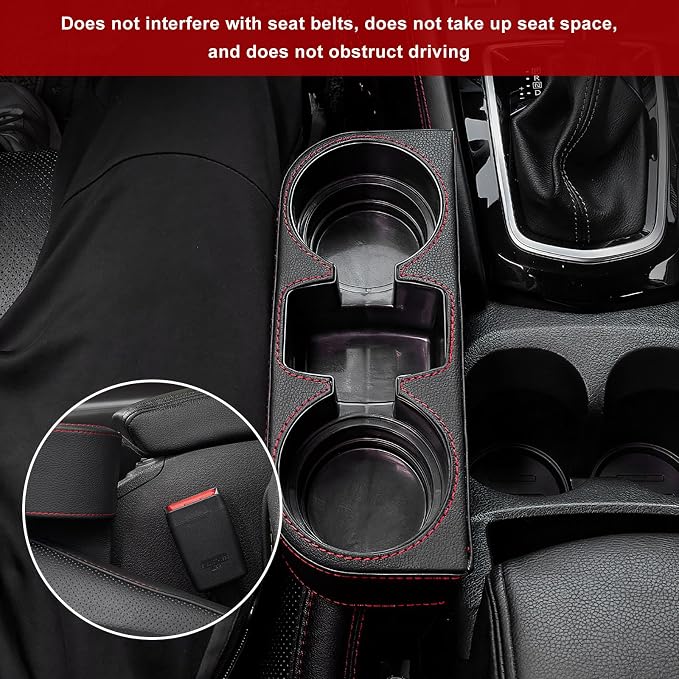 Car Cup Holder Gap Filler Organizer, Multifunctional Car Console Side Organizer with 2 Cup Holders, Leather Seat Gap Filler Portable Drink Holders Storage Box for Most Vehicles (Gray)