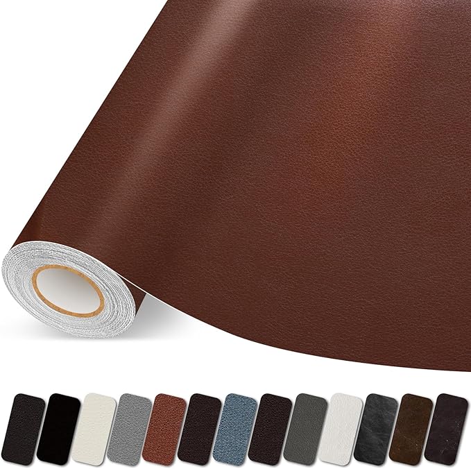 Leather Repair Patch, 17X158 Inch Self Adhesive Leather Repair Tape, Large Vinyl Patch Kit for Couches, Sofa, Furniture, Car Seats, Office Chairs, Cabinets, Handbags（Brown, 17X158 Inch）