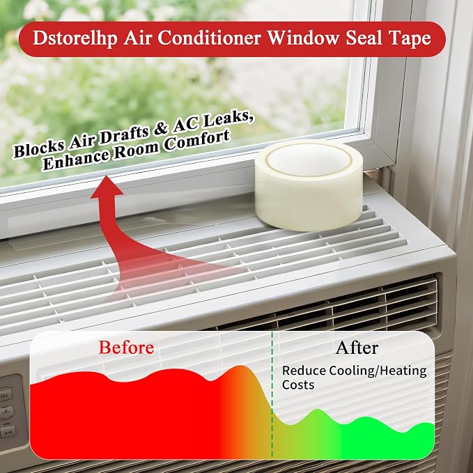 Dstorelhp Clear Window Sealing Tape, 2'' X 131FT, Window AC Insulation Tape | Waterproof, Window Air Conditioner Sealing Tape, Blocker for Cold Heat Air, No Residue, Energy Efficient