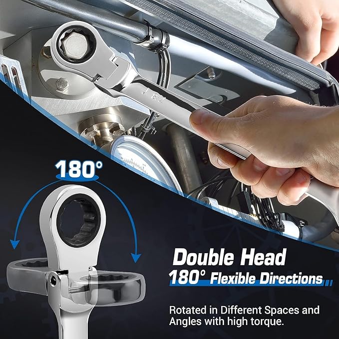 DISEN 10-11mm Extra Long Flex Head Ratcheting Wrench, Double Box End Long Reach Ratchet Wrench, CRV Steel, Metric