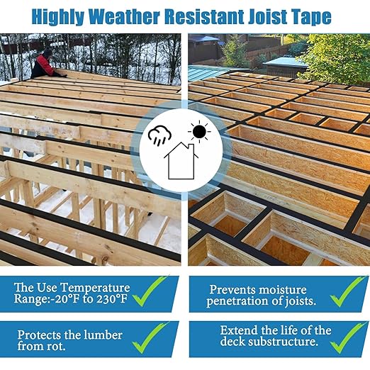 Joist Tape for Decking 2''×50',16 Pack Weather-Resistant Deck Joist Tape,Waterproof Seal Antiseptic Butyl Joists Tape,Self-Adhesive Flashing Joists Tape for Wood Decks Beams Roof